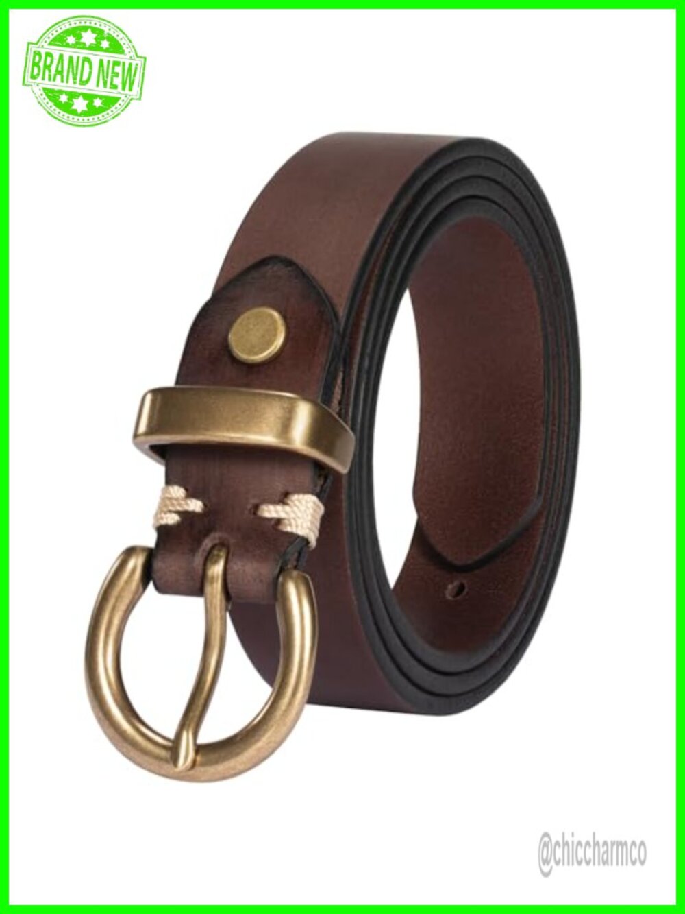 Women's Genuine Leather Belt Solid Brass Buckle 1.1" Wide